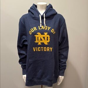 Notre Dame “Our Lady of Victory” Hoodie Homefield Blue Gold Print Vintage XL
